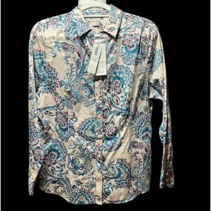 Chicos No Iron Sateen Carolin Lace Floral Paisley Button Down Shirt Multi Size 2